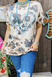 DLH13881 Leopard &heart graphic printed short sleeve women tops (BS9)