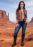 Serape/leopard printed 3/4 sleeve top w/key whole neckline XCH10175 (DS11)