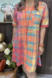 GJQ14144 Checked colorful multi color printed short sleeve w/side pockets women dresses (AS7)