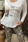 BQ15518 "That pumpkin spice life "graphic printed long sleeve top&leopard printed pants women pajamas sets