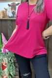 GJQ15567 Fuchsia solid color short sleeve women tops