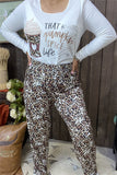 BQ15518 "That pumpkin spice life "graphic printed long sleeve top&leopard printed pants women pajamas sets