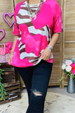 XCH15809 Zebra printed short sleeve women fuchsia tops