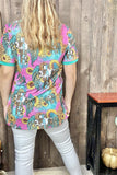 XCH12474 Faith cross w/wings & sunflower multi color printed short sleeve women top (BS12)