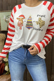 DLH8412  Perfect Christmas red striped long sleeve printed women t-shirt IS8