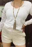 BQ15441 White lace w/lining deep v-neck long sleeve women tops