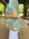 XCH12491 DESERT DARLIN cactus sunflower multi printed short sleeves women tops