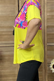 GJQ8866 Lightning yellow multi  color printed short sleeve women tops