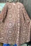 DLH15666 Tan floral printed 3/4 sleeve women cardigan