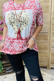 DLH12146 Leopard hearts & Aztec printed short sleeve women tops