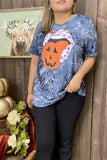 DLH10080 Spooky tongue&mouth tie-dye blue short sleeve women tops IS5