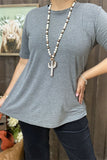 GJQ15569 Gray solid color short sleeve women tops