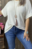 GJQ15717 Off-white women tops short sleeve/double trim small dots to line with soft material