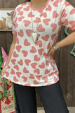 BQ12656 Pink heart printed short sleeve women top