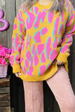 MY13394 Pink/yellow/teal leopard knitted long sleeve women sweater