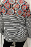 YMY10271 White/black striped/paisley multi color printed long sleeve top w front orange pocket(ES7)