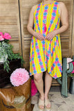 BQ10655 Yellow/pink Aztec multi color printed sleeveless dress w/pockets