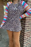 YMY9824 Leopard printed top w/serape multi color long raglan design sleeves women tops (DS8)