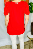 BQ16051 Ruffle/bell gathering short sleeve women red tops