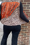 BQ13932 Leopard printed orange front &back long tassel/fringe women vest/cardigan (ES6)