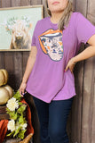 DLH9804 Purple Halloween mouth printed short sleeve women tops wholesale IS6