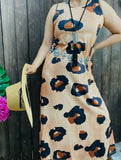 Leopard printed sleeveless side slit maxi women dresses XCH14063