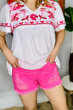 J152 Fuchsia women shorts w/scratch effect &side pockets