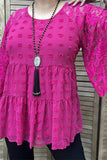 BQ15351 Mom and me Fuchsia dots ruffle/lace short sleeve baby doll women blouse