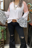 BQ13928 Leopard/ Coral sequin bell raglan long sleeve women light pink blouse  (DS2)