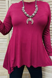 BQ15412 Wholesale plus size burgundy long sleeve baby doll women top w/ irregularity bottom