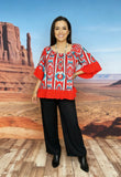 Women's blouse wholesale aztec printed off-shoulder and ruffle bell sleeves YMY15524(DS1)
