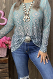 BQ15431 Gradual green color Aztec printed long sleeve tighten women tops