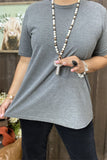 GJQ15569 Gray solid color short sleeve women tops