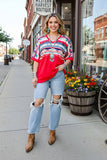 Bull/Aztec&block fuchsia solid color printed short sleeve women top GJQ9673-1 HS3