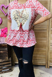 DLH12146 Leopard hearts & Aztec printed short sleeve women tops