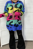 MY13437 Multi color leopard knitted long sleeve women sweater/tunic