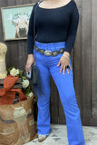 S009 Elastic band waist long straight women blue pants