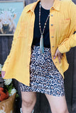 XCH15255 Yellow solid color w/front pockets w/buttons long sleeve women shirt