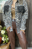 DLH13755 Leopard print rhinestone black tassel/fringe denim women coat/jacket