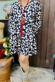 GJQ15311 Leopard printed long sleeve wholesale women dresses w/side pockets