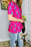 BQ13162  Fuchsia cactus printed short sleeve women tops