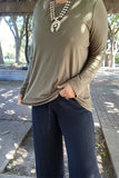 YMY15532 Dark Green solid color long sleeve women top