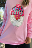 XCH15758 "Merry"word Christmas holiday graphic printed long sleeve women pink tops