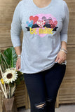 DLH8901 "BE MINE" heart multi color printed 3/4 sleeve women gray T-shirt for valentine holiday