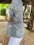 DLH13860 Half floral gray multi color printed 3/4 sleeves women tops