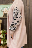 MY15300 Light pink knitted long sleeve/tighten cuff leopard printed wholesale women Sweater/cardigan