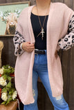 MY15300 Light pink knitted long sleeve/tighten cuff leopard printed wholesale women Sweater/cardigan