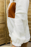 BQ13625 White Sherpa full-zip women jacket w/front brown pocket