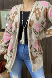 MY15297 Floral printed long sleeve/tighten cuff with buttons women sweater/cardigan with solid cuff