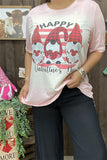 DLH14548 "HAPPY Valentine's Day "words&holiday graphic multi color printed short sleeve women top